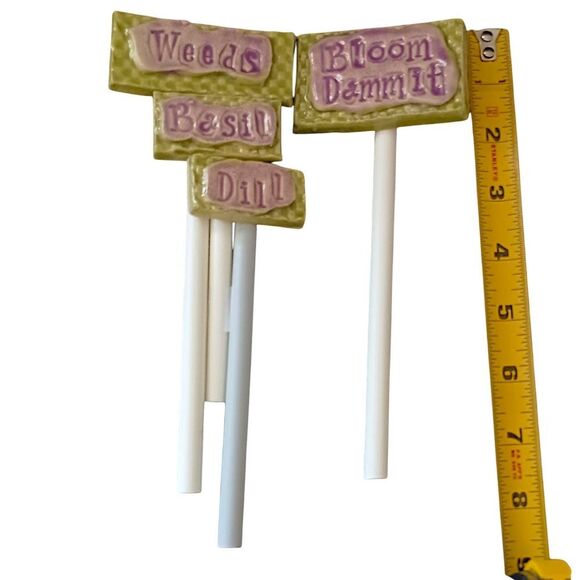 4 Pottery Garden Plant Marker Stakes SML Pottery Susan Levine Cottage Herbs - Picture 2 of 16